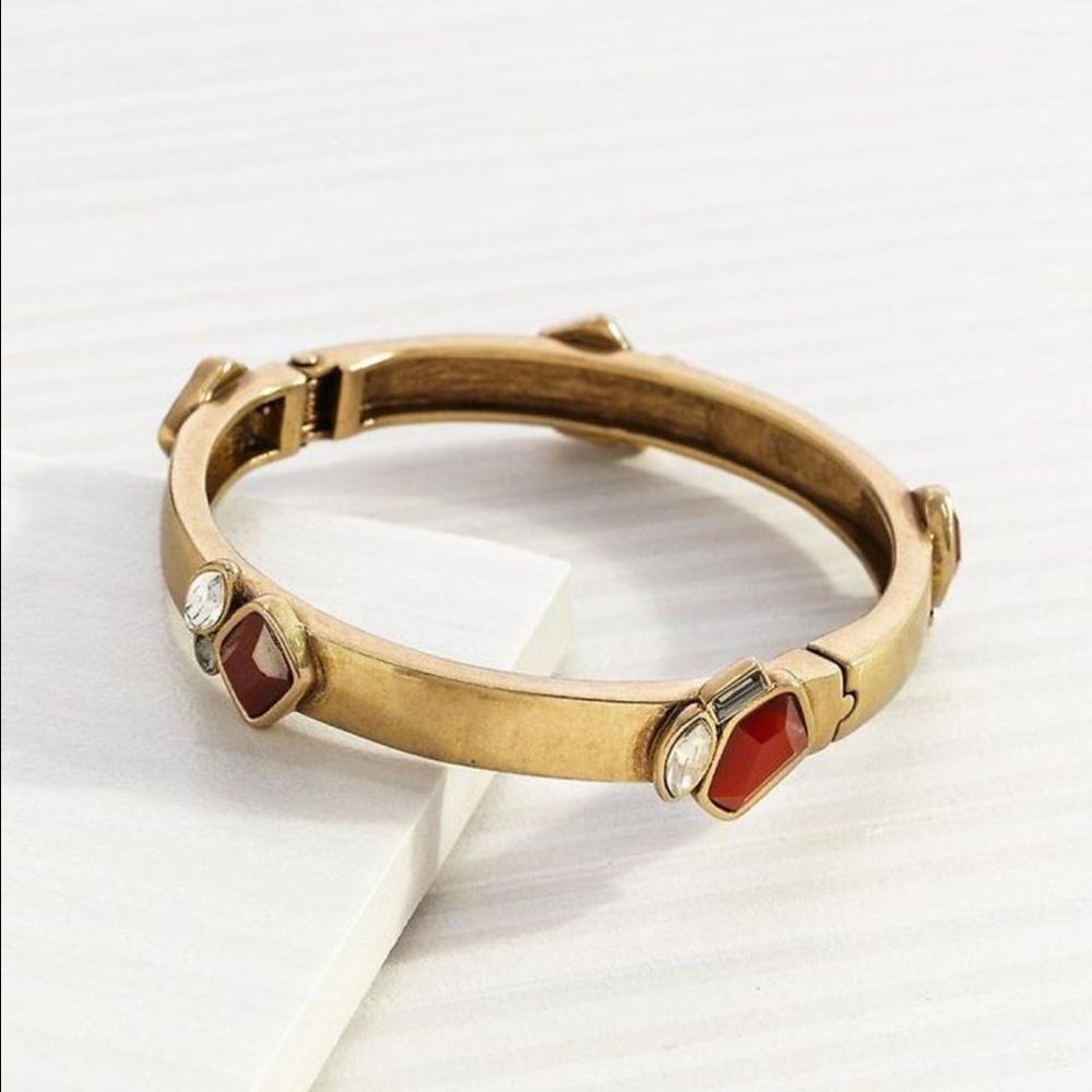 Elegant Gold and Red Bangle Bracelet